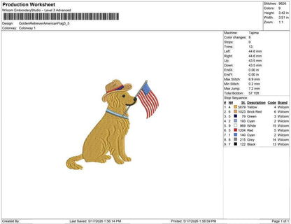 Golden Retriever Embroidery Designs: Patriot Dog Embroidery File Cute Puppy Flag Embroidery Machine File 4th of July File (Digital Download)