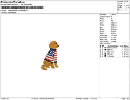 Patriotic Goldendoodle Embroidery Designs: Sweater Dog Machine Embroidery File 4th of July Puppy Embroidery File (DST, PES, JEF+) Digital