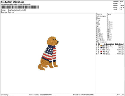 Patriotic Goldendoodle Embroidery Designs: Sweater Dog Machine Embroidery File 4th of July Puppy Embroidery File (DST, PES, JEF+) Digital