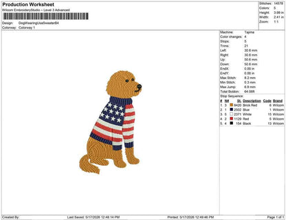 Patriotic Goldendoodle Embroidery Designs: Sweater Dog Machine Embroidery File 4th of July Puppy Embroidery File (DST, PES, JEF+) Digital