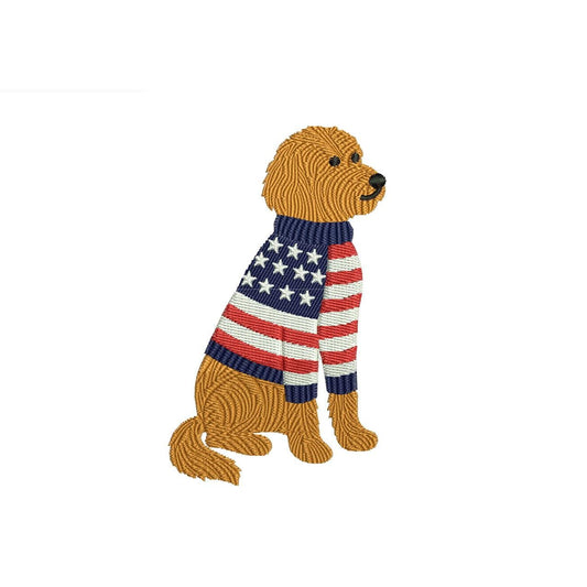 Patriotic Goldendoodle Embroidery Designs: Sweater Dog Machine Embroidery File 4th of July Puppy Embroidery File (DST, PES, JEF+) Digital