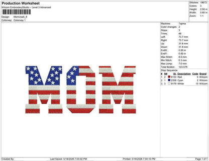 Mom Embroidery Designs: American Flag Mom Machine Embroidery File for Patriotic Mother (PES DST JEF+) Instant Digital Download