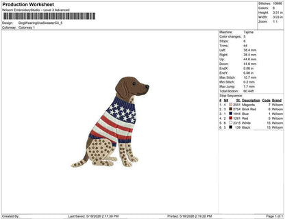 Patriotic German Shorthaired Pointer Embroidery Designs: Sweater Dog Machine Embroidery File 4th of July GSP Embroidery File DST, PES+