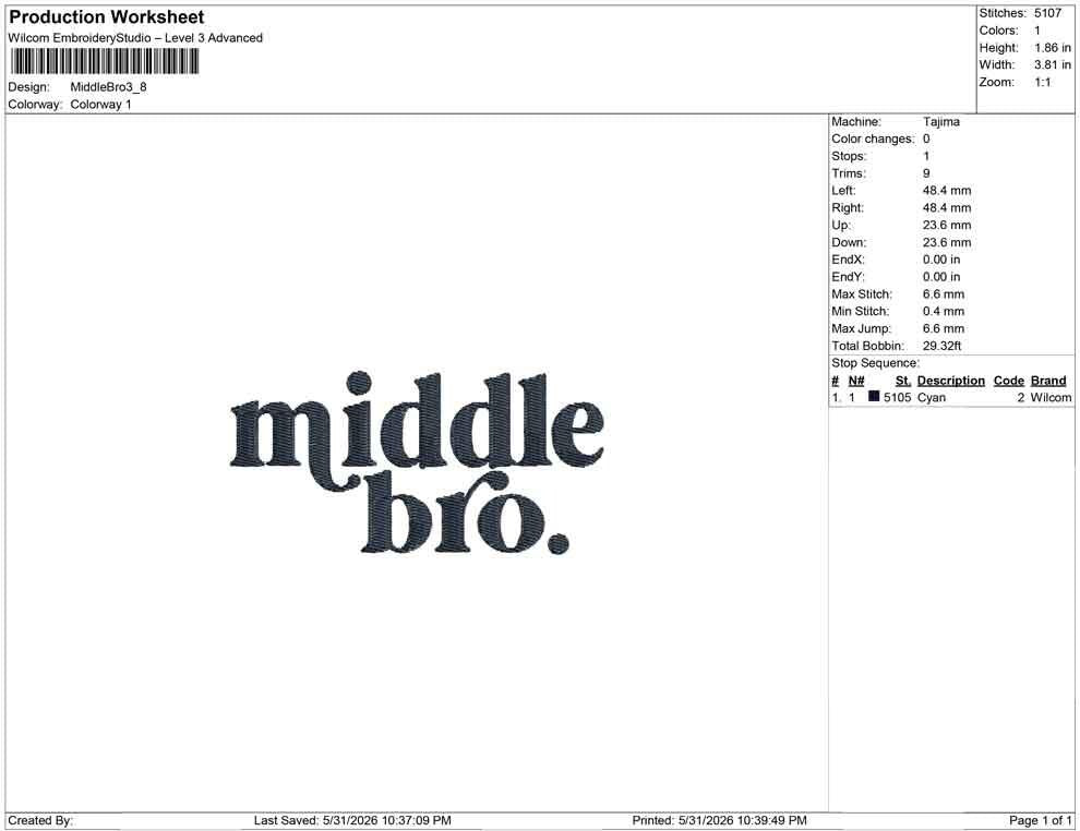 Middle Bro Embroidery Design: Sibling Announcement Machine Embroidery File Baby Boy Shirt Middle Brother Design (PES DST JEF and more)