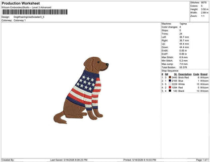 Labrador Retriever Embroidery Designs: American Flag Sweater Dog Machine Embroidery File 4th of July Embroidery File (DST, JEF, PES+)