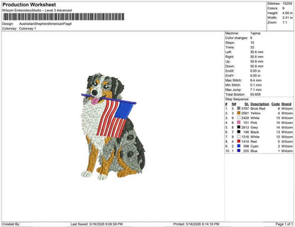 Australian Shepherd Embroidery Designs: Patriot Dog Embroidery File Cute Puppy Flag Embroidery Machine File 4th of July (Digital Download)