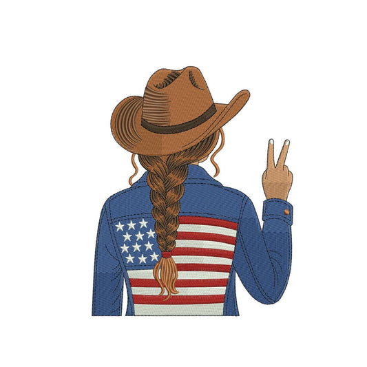 Patriot Cowgirl Embroidery Design: Retro USA Machine Embroidery Files Patriotic Western Country (PES DST+) Digital Download
