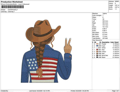 Patriot Cowgirl Embroidery Design: Retro USA Machine Embroidery Files Patriotic Western Country (PES DST+) Digital Download