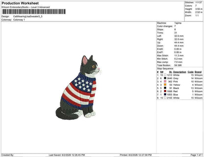 Patriotic Cat Embroidery Designs: American Cat Machine Embroidery File 4th of July Kitten Embroidery File (DST, PES, JEF+) Digital Download