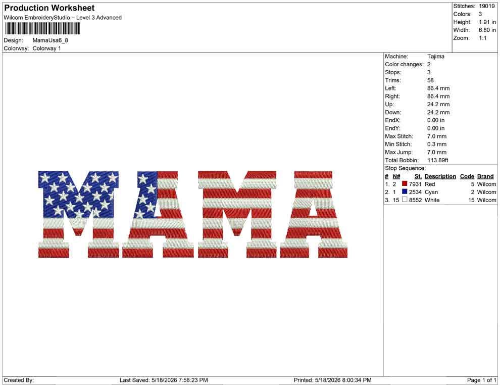 4th of July Embroidery Designs: American Flag Mama Machine Embroidery File For Patriotic Mom Embroidery Design PES DST JEF+ Digital Download