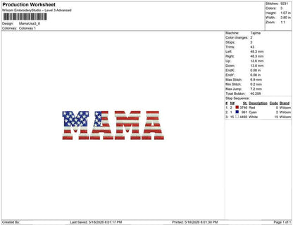4th of July Embroidery Designs: American Flag Mama Machine Embroidery File For Patriotic Mom Embroidery Design PES DST JEF+ Digital Download