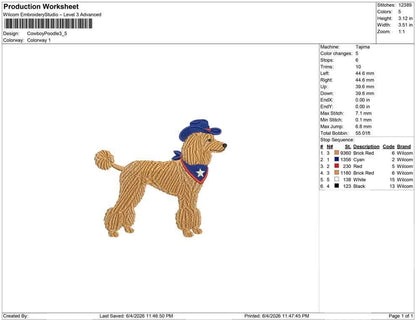 Patriotic Poodle Embroidery Designs: Cowboy Dog Machine Embroidery File 4th of July Puppy Embroidery File (DST, PES, JEF+) Digital Download