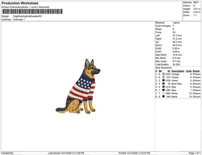 Patriotic German Shepherd Embroidery Designs: Sweater Dog Machine Embroidery Files 4th of July K9 Embroidery File DST, PES, JEF+