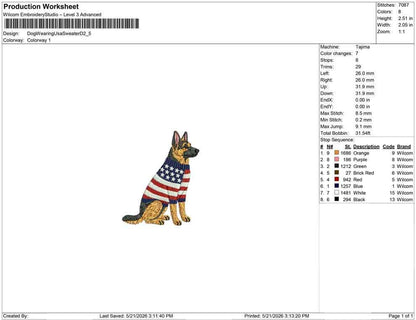Patriotic German Shepherd Embroidery Designs: Sweater Dog Machine Embroidery Files 4th of July K9 Embroidery File DST, PES, JEF+