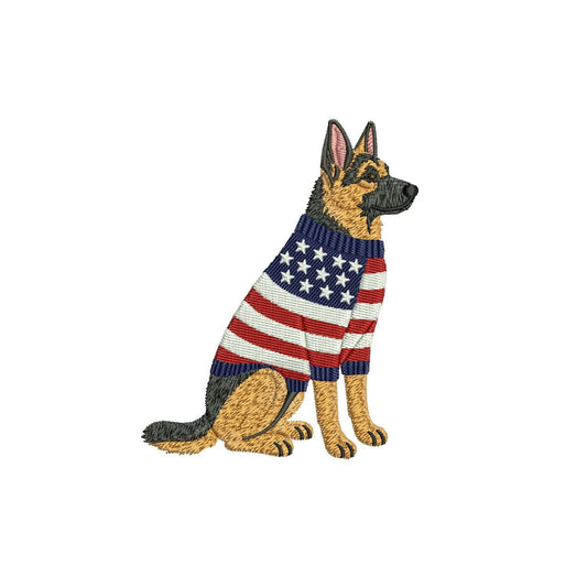 Patriotic German Shepherd Embroidery Designs: Sweater Dog Machine Embroidery Files 4th of July K9 Embroidery File DST, PES, JEF+