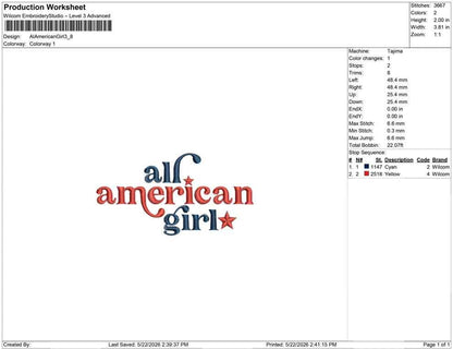 4th of July Embroidery Designs: All American Girl Embroidery Design Patriotic Machine Embroidery File PES DST JEF+ Instant Digital Download
