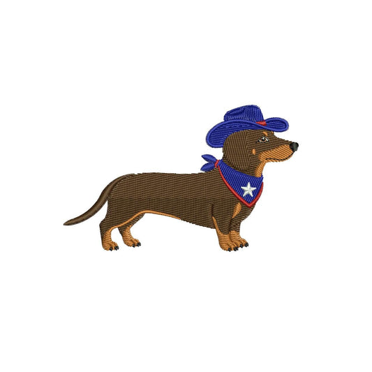 Patriotic Dachshund Embroidery Designs: Cowboy Dog Machine Embroidery File 4th of July Puppy Embroidery File DST, PES, JEF+ Digital Download