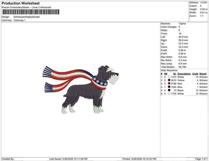 Patriotic Schnauzer Embroidery Designs: Cowboy Dog Machine Embroidery File 4th of July Puppy Embroidery File (DST, PES, JEF+) Digital