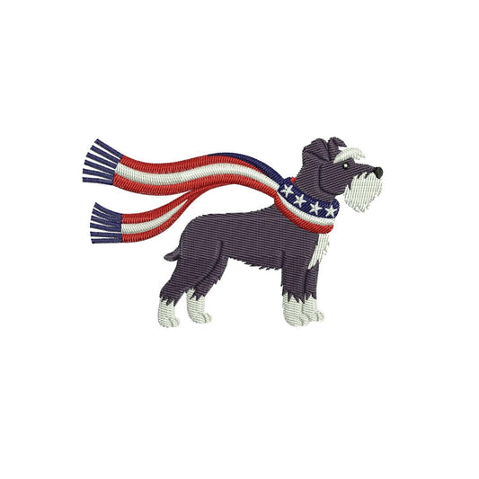 Patriotic Schnauzer Embroidery Designs: Cowboy Dog Machine Embroidery File 4th of July Puppy Embroidery File (DST, PES, JEF+) Digital