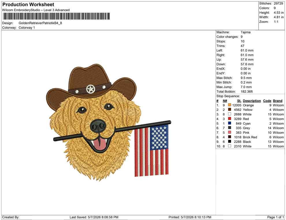 Patriotic Golden Retriever Embroidery Designs: Cowboy Dog Machine Embroidery File 4th of July Puppy Flag Embroidery File (DST, PES, JEF+)