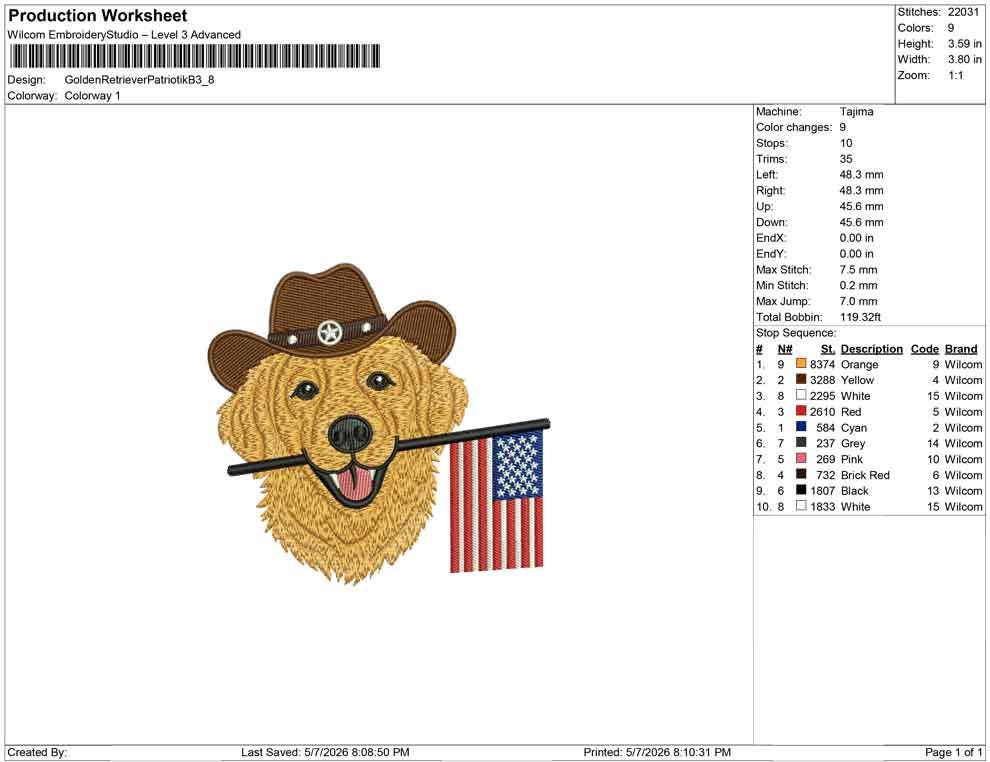 Patriotic Golden Retriever Embroidery Designs: Cowboy Dog Machine Embroidery File 4th of July Puppy Flag Embroidery File (DST, PES, JEF+)