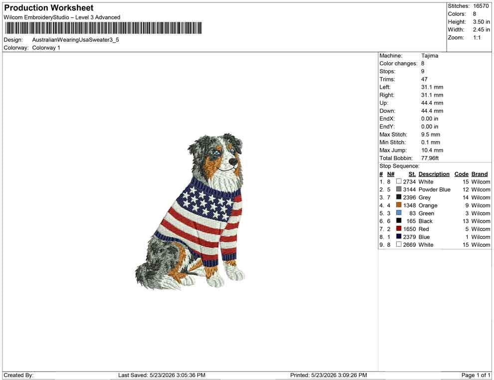 Patriotic Austrailian Shepherd Embroidery Designs: Sweater Dog Machine Embroidery File 4th of July Embroidery File (DST, PES, JEF+) Digital