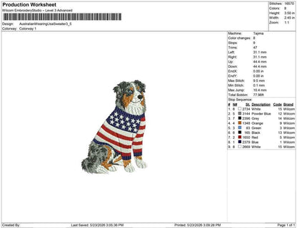 Patriotic Austrailian Shepherd Embroidery Designs: Sweater Dog Machine Embroidery File 4th of July Embroidery File (DST, PES, JEF+) Digital