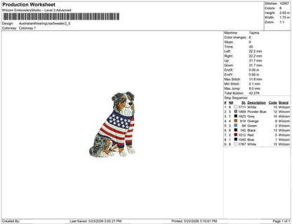 Patriotic Austrailian Shepherd Embroidery Designs: Sweater Dog Machine Embroidery File 4th of July Embroidery File (DST, PES, JEF+) Digital