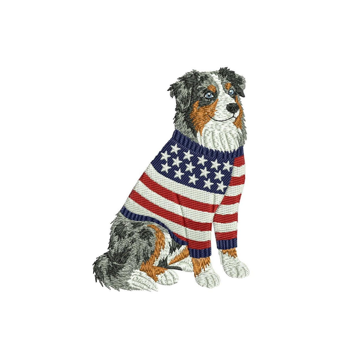 Patriotic Austrailian Shepherd Embroidery Designs: Sweater Dog Machine Embroidery File 4th of July Embroidery File (DST, PES, JEF+) Digital