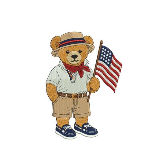 Patriotic Golden Bear Embroidery Designs: 4th Of July Bear Machine Embroidery File Independence Day Embroidery File (DST, PES, JEF+) Digital