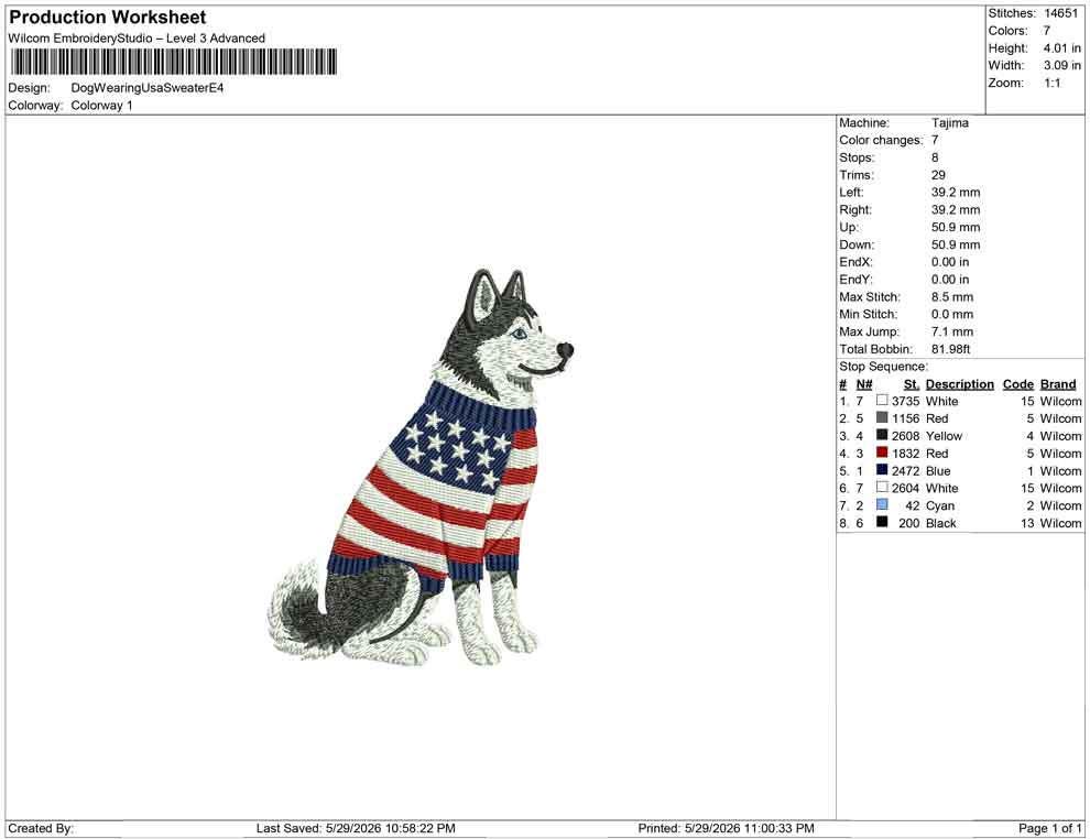 Patriotic Husky Embroidery Designs: Sweater Dog Machine Embroidery File 4th of July Puppy Embroidery File (DST, PES, JEF+) Digital