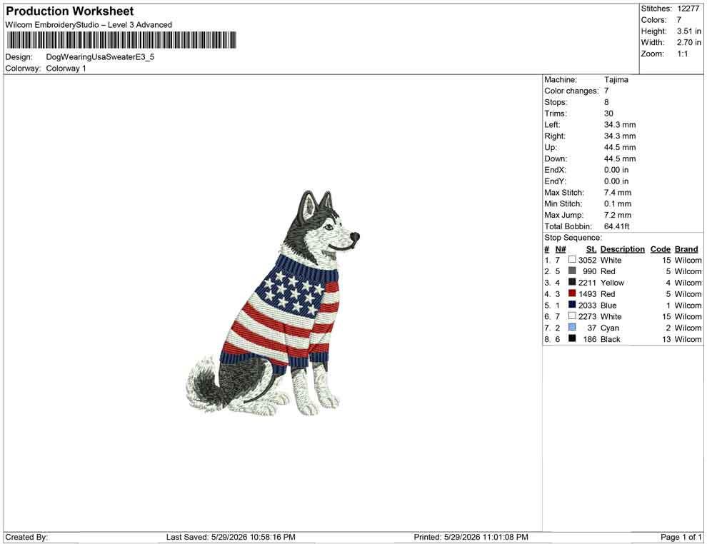 Patriotic Husky Embroidery Designs: Sweater Dog Machine Embroidery File 4th of July Puppy Embroidery File (DST, PES, JEF+) Digital