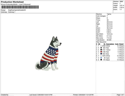 Patriotic Husky Embroidery Designs: Sweater Dog Machine Embroidery File 4th of July Puppy Embroidery File (DST, PES, JEF+) Digital