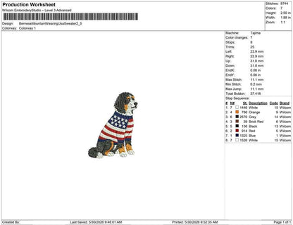 Patriotic Bernese Mountain Dog Embroidery Designs: Sweater Dog Machine Embroidery File 4th of July Embroidery File (DST, PES, JEF+) Digital