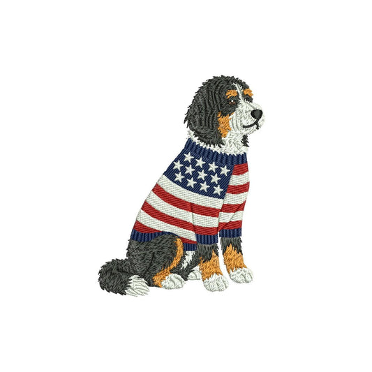 Patriotic Bernese Mountain Dog Embroidery Designs: Sweater Dog Machine Embroidery File 4th of July Embroidery File (DST, PES, JEF+) Digital