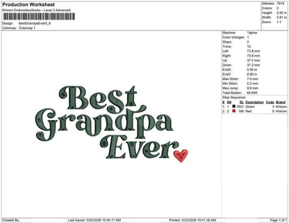 Father's Day Embroidery Designs: Best Grandpa Machine Embroidery File Best Day Embroidery Files (JEF DST PES+) Instant Digital Download