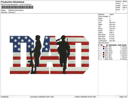 Father's Day Embroidery Designs: American Army Dad Machine Embroidery File For Patriotic Dad (Digital Download) PES DST JEF+