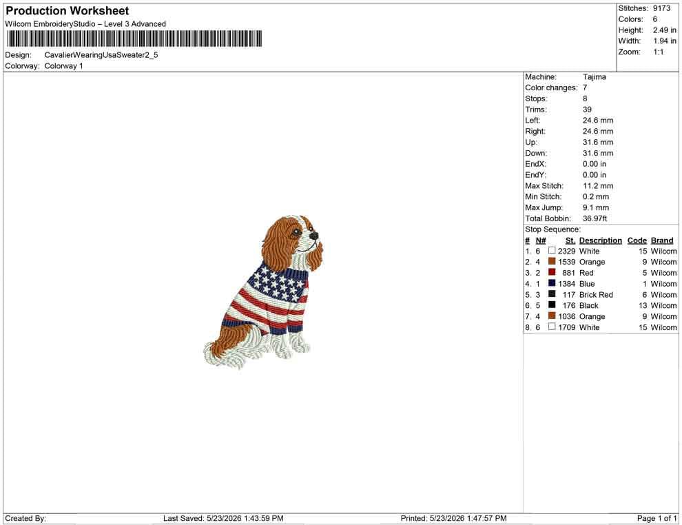Patriotic Cavalier King Charles Spaniel Embroidery Designs: Sweater Dog Machine Embroidery File KCC Embroidery File (DST, PES+)