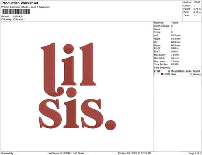 Little Sister Embroidery Designs: Lil Sister Embroidery Machine File Sibling Outfit Embroidery Design (Digital Download) JEF DST PES+