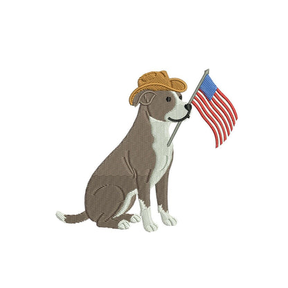 American Pit Bull Terrier Embroidery Designs: Patriot Dog Embroidery File Cute Puppy Flag Embroidery Machine File 4th of July (PES DST JEF+)