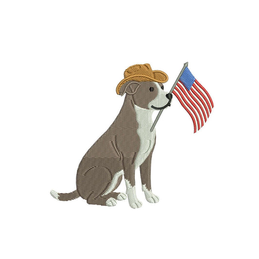 American Pit Bull Terrier Embroidery Designs: Patriot Dog Embroidery File Cute Puppy Flag Embroidery Machine File 4th of July (PES DST JEF+)