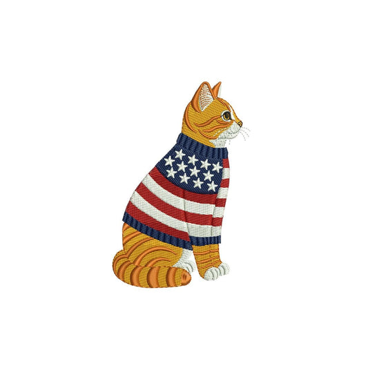 Patriotic Cat Embroidery Designs: American Cat Machine Embroidery File 4th of July Kitten Embroidery File (DST, PES, JEF+) Digital Download