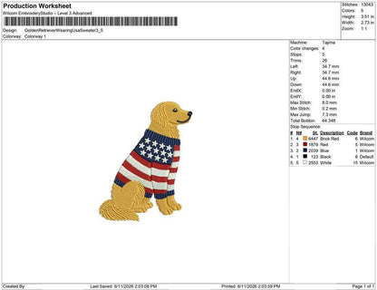 Patriotic Golden Retriever Embroidery Designs: Cowboy Dog Machine Embroidery File 4th of July Puppy Embroidery File (DST, PES, JEF+) Digital