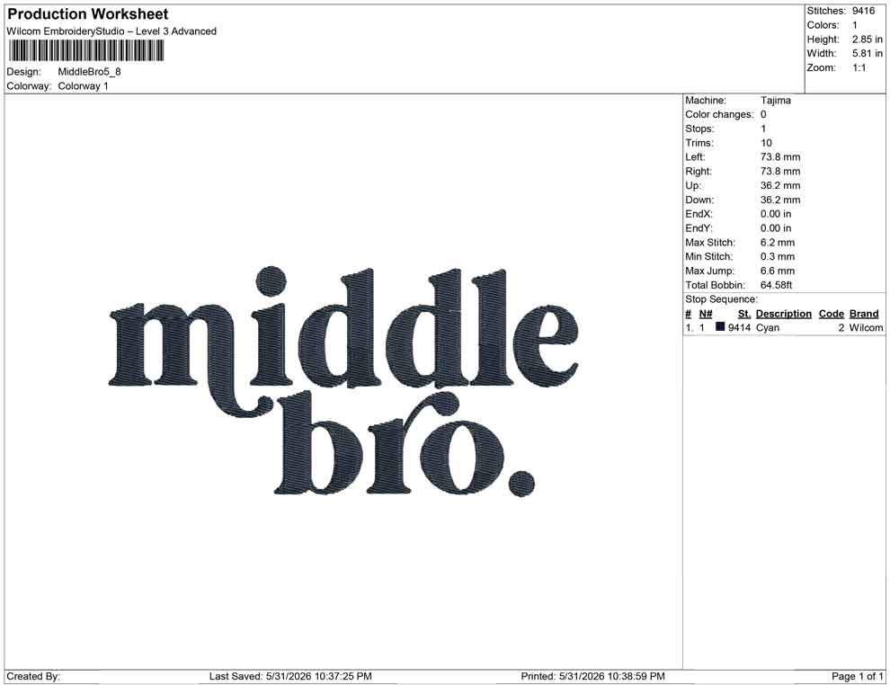 Middle Bro Embroidery Design: Sibling Announcement Machine Embroidery File Baby Boy Shirt Middle Brother Design (PES DST JEF and more)