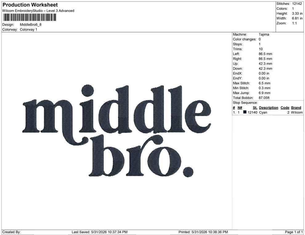 Middle Bro Embroidery Design: Sibling Announcement Machine Embroidery File Baby Boy Shirt Middle Brother Design (PES DST JEF and more)