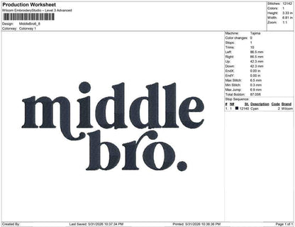 Middle Bro Embroidery Design: Sibling Announcement Machine Embroidery File Baby Boy Shirt Middle Brother Design (PES DST JEF and more)