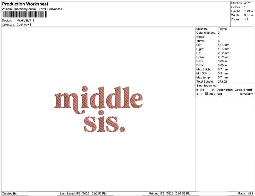 Middle Sister Embroidery Designs: Sibling Gift, Baby Announcement Family Machine Embroidery Files (Instant Digital Download) PES JEF DST+