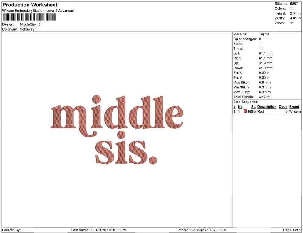 Middle Sister Embroidery Designs: Sibling Gift, Baby Announcement Family Machine Embroidery Files (Instant Digital Download) PES JEF DST+