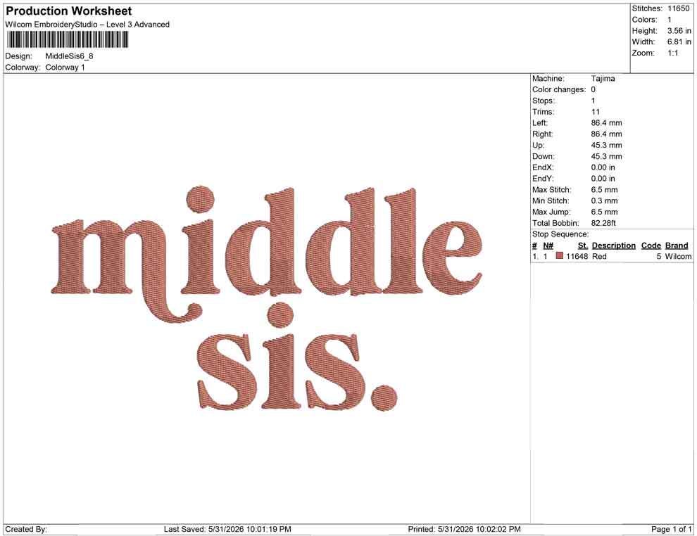 Middle Sister Embroidery Designs: Sibling Gift, Baby Announcement Family Machine Embroidery Files (Instant Digital Download) PES JEF DST+