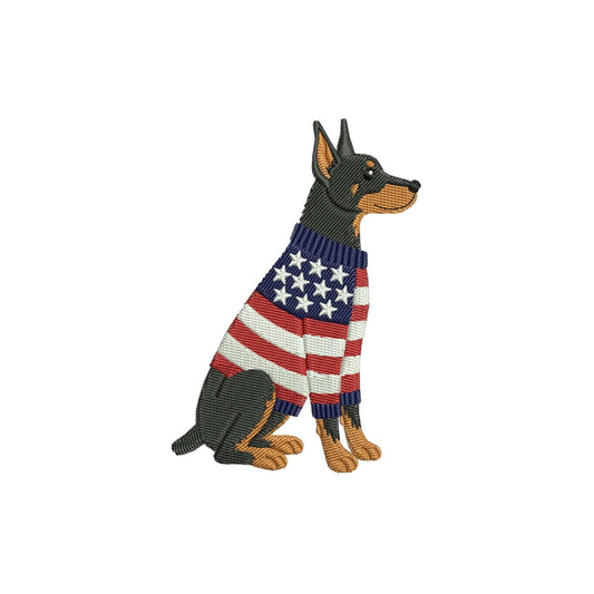 Patriotic Doberman Embroidery Designs: Sweater Dog Machine Embroidery File 4th of July Puppy Embroidery File (DST, PES, JEF+) Digital